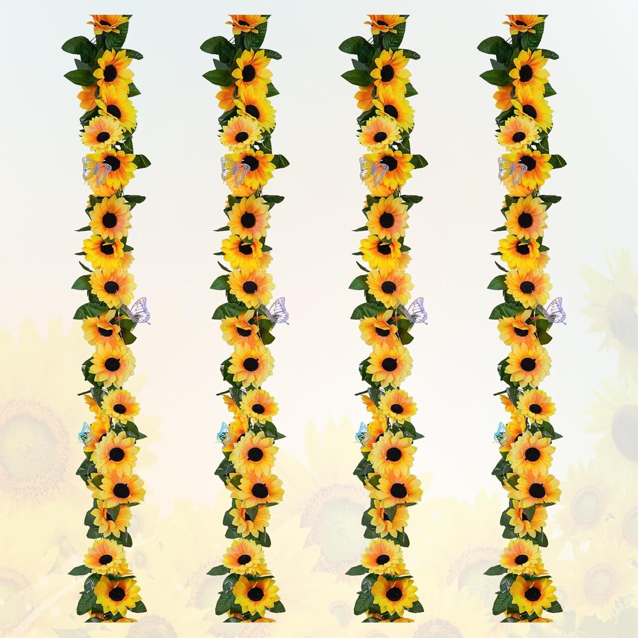 4-Pack Sunflower Garland – 7.5 ft Silk Artificial Sunflowers with Green Leaves, Hanging Vines for Fall, Birthday Backdrop, Outdoor and Wedding Decorations